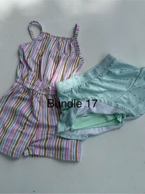 Nike Kids One-Piece Striped Pink Green White Romper & Mint Swim Shorts